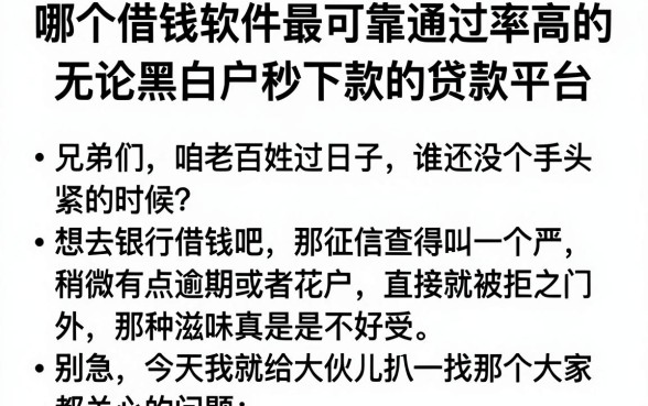 哪个借钱软件最可靠通过率高的，概括五个无论黑白户秒下款的贷款平台