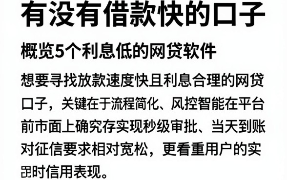 有没有借款快的口子,概览5个利息低的网贷软件
