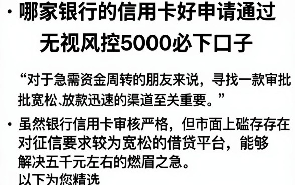哪家银行的信用卡好申请通过，概括5个无视风控5000必下口子