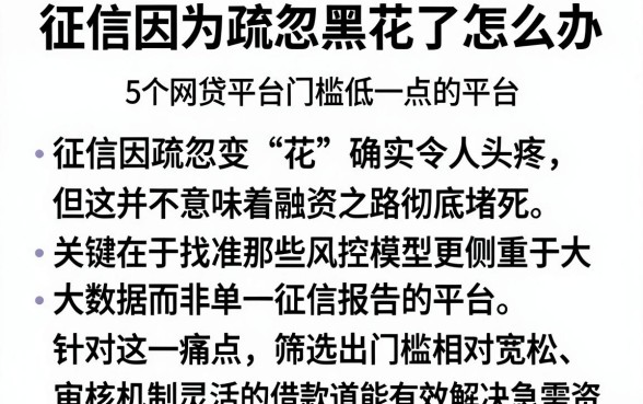 征信因为疏忽黑花了怎么办，整合5个网贷平台门槛低一点的平台