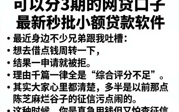 可以分3期的网贷口子，概括5个最新秒批小额贷款软件