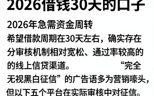 2026借钱30天的口子,详细阐述5个无视黑白征信的网贷