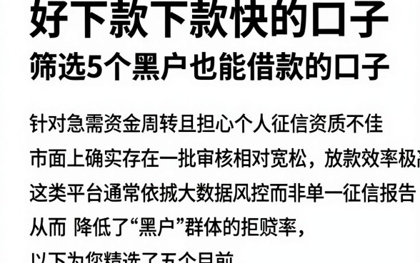 好下款下款快的口子,筛选5个黑户也能借款的口子
