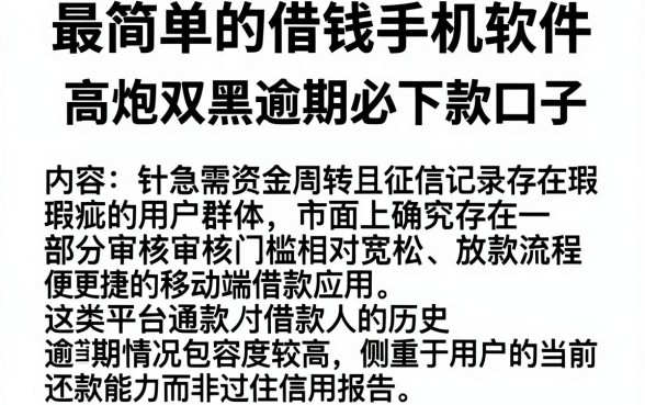 最简单的借钱手机软件，枚举5个高炮双黑逾期必下款口子