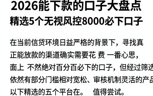 2026能下款的口子大盘点，精选5个无视风控8000必下口子