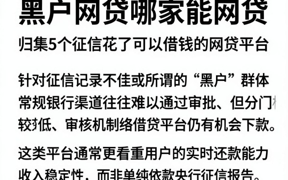 黑户网贷哪家能网贷，归集5个征信花了可以借钱的网贷平台