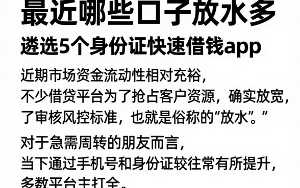 最近哪些口子放水多，遴选5个手机和身份证快速借钱app