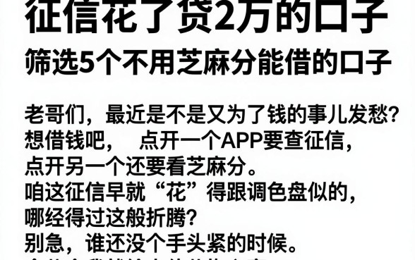 征信花了贷2万的口子,筛选5个不用芝麻分能借的口子