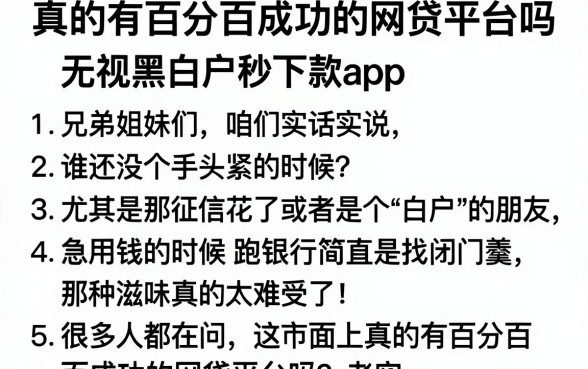 真的有百分百成功的网贷平台吗,条列5个无视黑白户秒下款app