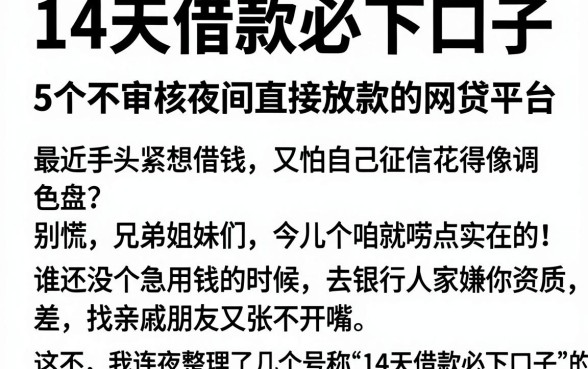 14天借款必下口子，细致阐述5个不审核夜间直接放款的网贷平台