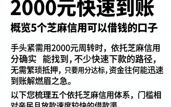 2000元快速到账，概览5个芝麻信用可以借钱的口子