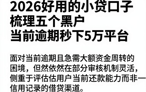2026好用的小贷口子，梳理五个黑户当前逾期秒下5万平台
