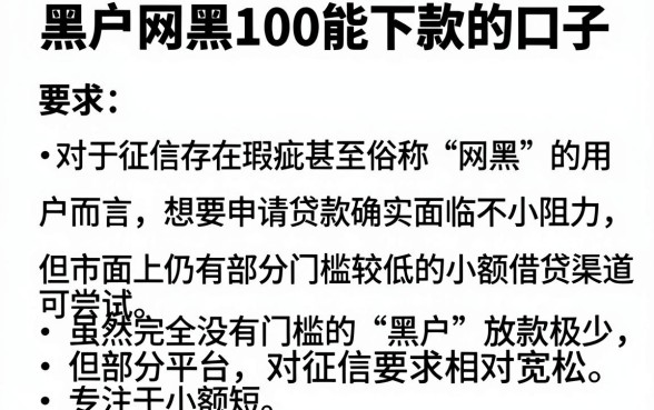 黑户网黑100能下款的口子，归纳五个比较靠谱的借钱平台