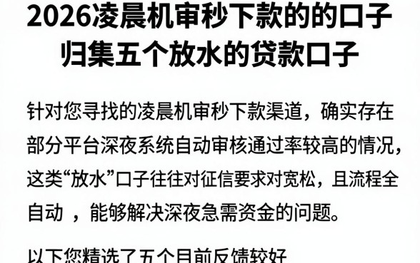 2026凌晨机审秒下款的的口子,归集五个放水的贷款口子