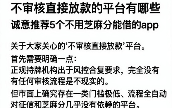 不审核直接放款的平台有哪些，诚意推荐5个不用芝麻分能借的app