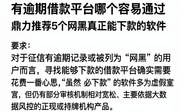 有逾期借款平台哪个容易通过,鼎力推荐5个网黑真正能下款的软件
