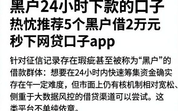 黑户24小时下款的口子,热忱推荐5个黑户借2万元秒下网贷口子app