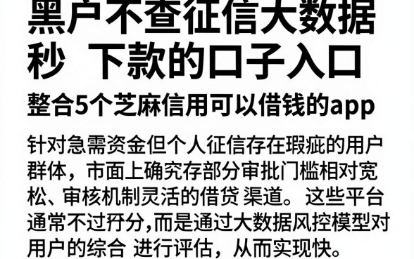 黑户不查征信大数据秒下款的口子入口，整合5个芝麻信用可以借钱的app
