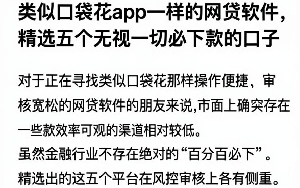 类似口袋花app一样的网贷软件，精选五个无视一切必下款的口子