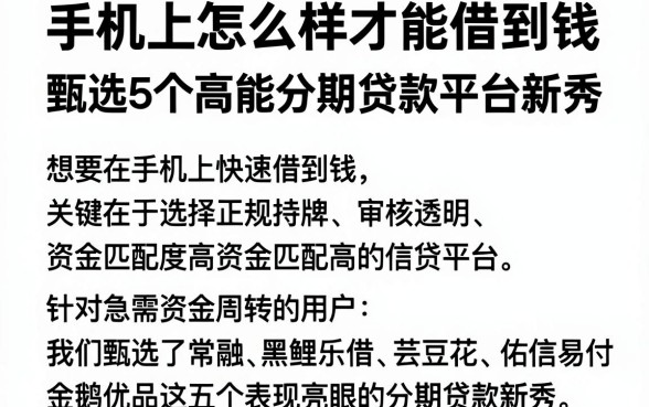 手机上怎么样才能借到钱，甄选5个高能分期贷款平台新秀