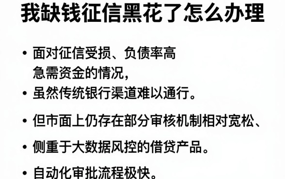 我缺钱征信黑花了怎么办理，遴选5个不看负债秒下款的网贷app