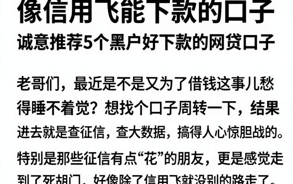 像信用飞能下款的口子,诚意推荐5个黑户好下款的网贷口子