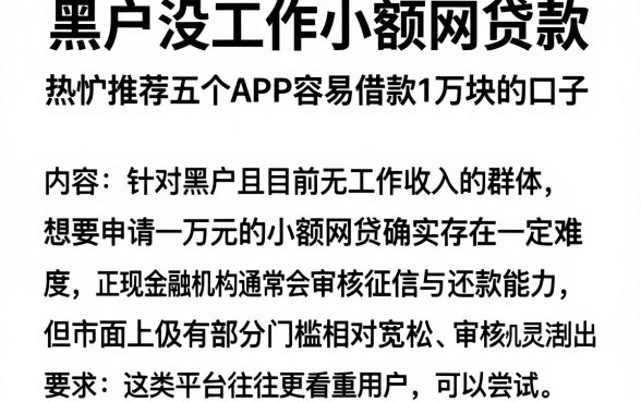 黑户没工作小额网贷款,热忱推荐五个APP容易借款1万块的口子