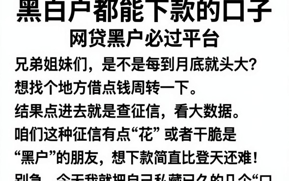 黑白户都能下款的口子，概括五个网贷黑户必过平台