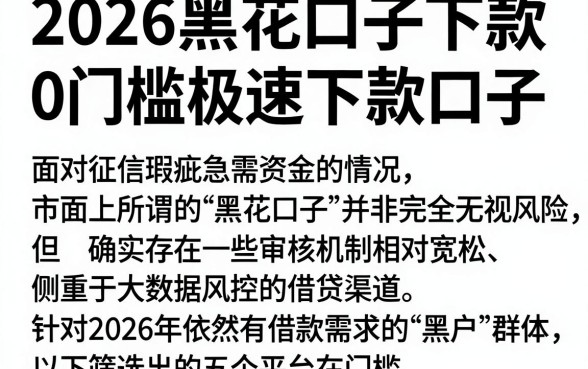 2026黑花口子下款，筛选5个黑户借钱0门槛极速下款口子