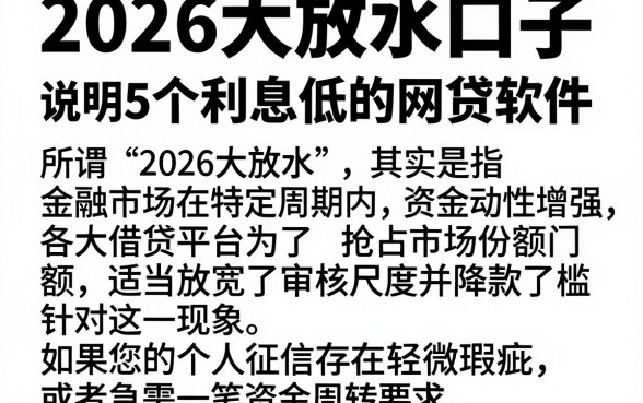 2026大放水口子，详尽说明5个利息低的网贷软件