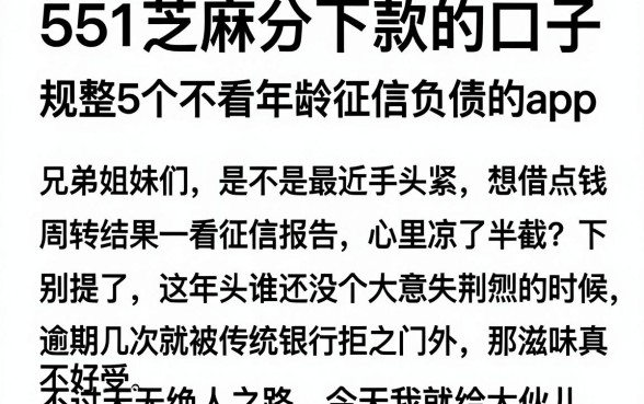 551芝麻分下款的口子，规整5个不看年龄征信负债的app