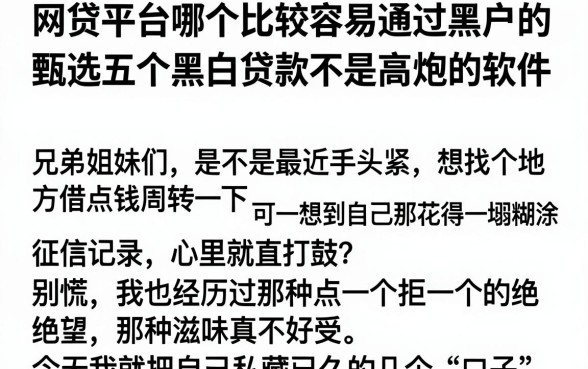 网贷平台哪个比较容易通过黑户的,甄选五个黑白贷款不是高炮的软件