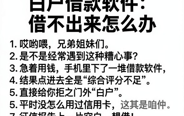 白户借款软件借不出来怎么办,细致阐述5个秒批无面签贷款平台