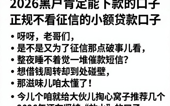 2026黑户肯定能下款的口子，胪列五个正规不看征信的小额贷款口子