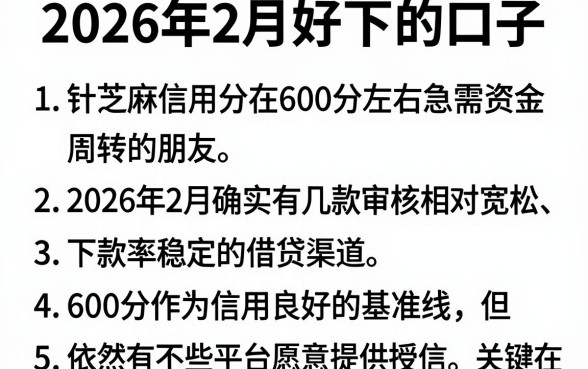 2026年2月好下的口子,罗列5个芝麻信用600贷款平台