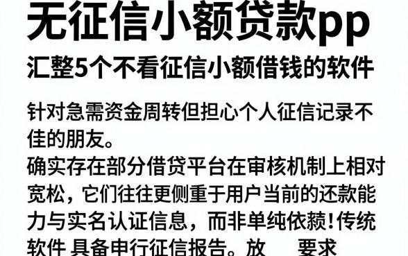 无征信小额贷款pp，汇整5个不看征信小额借钱的软件