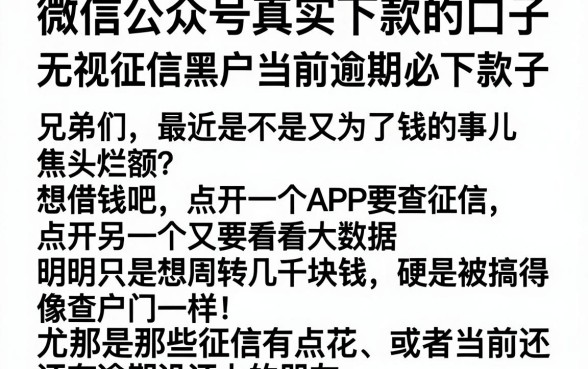 微信公众号真实下款的口子,理出五个无视征信黑户当前逾期必下款的口子