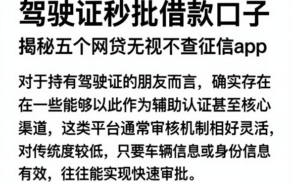 驾驶证秒批借款口子,揭秘五个网贷无视不查征信app