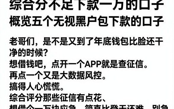 综合分不足下款一万的口子,概览五个无视黑户包下款的口子