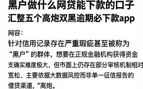 黑户做什么网贷能下款的口子，汇整五个高炮双黑逾期必下款app