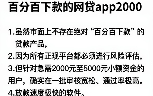 百分百下款的网贷app2000，胪列五个5000块贷款秒下软件
