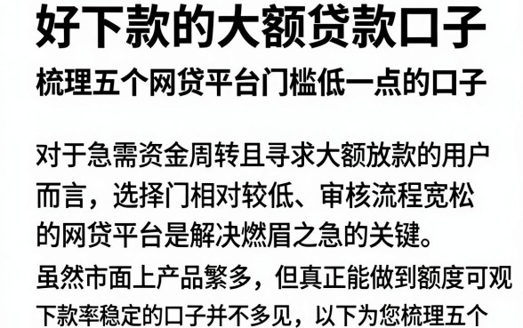 好下款的大额贷款口子,梳理五个网贷平台门槛低一点的口子