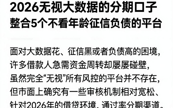 2026无视大数据的分期口子,整合5个不看年龄征信负债的平台