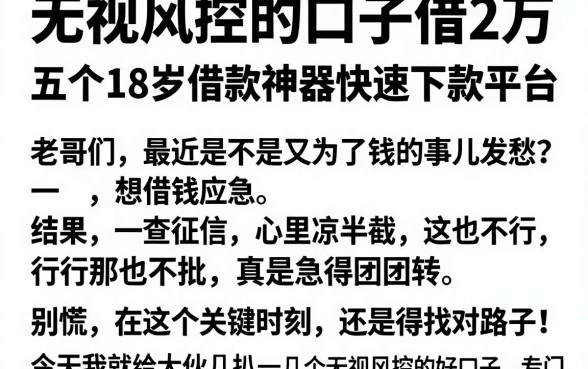 无视风控的口子借2万,细致阐述五个18岁借款神器快速下款平台