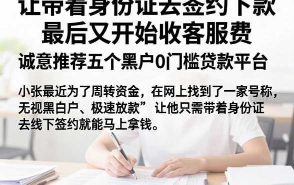 让带着身份证去签约下款最后又开始收客服费，诚意推荐五个黑户0门槛贷款平台