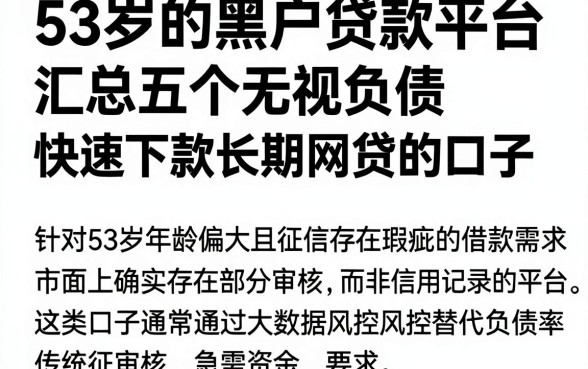 53岁的黑户贷款平台,汇总五个无视负债快速下款长期网贷的口子