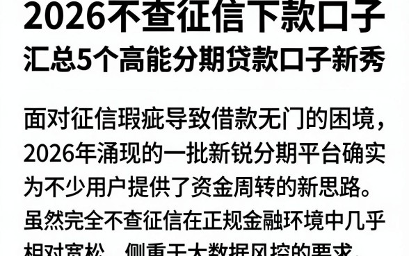 2026不查征信下款口子,汇总5个高能分期贷款口子新秀