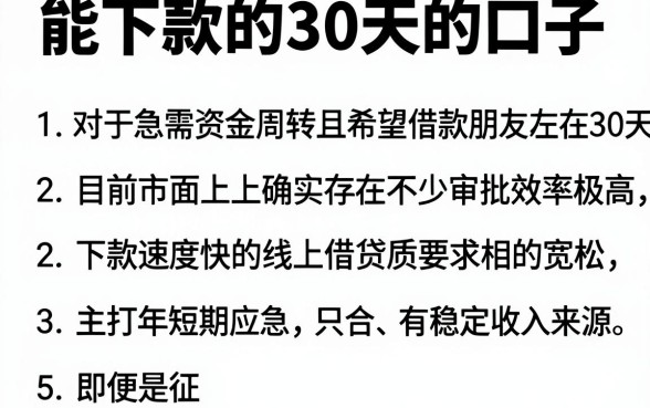 能下款的30天的口子，归纳5个闪电审批的平台