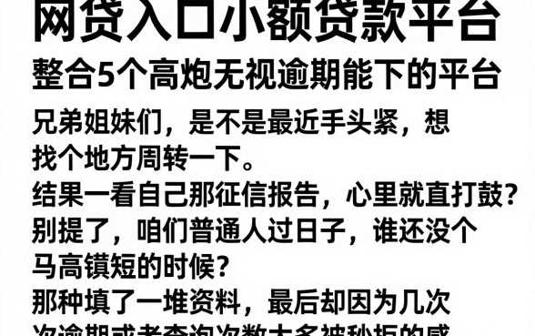 网贷入口小额贷款平台,整合5个高炮无视逾期能下的平台