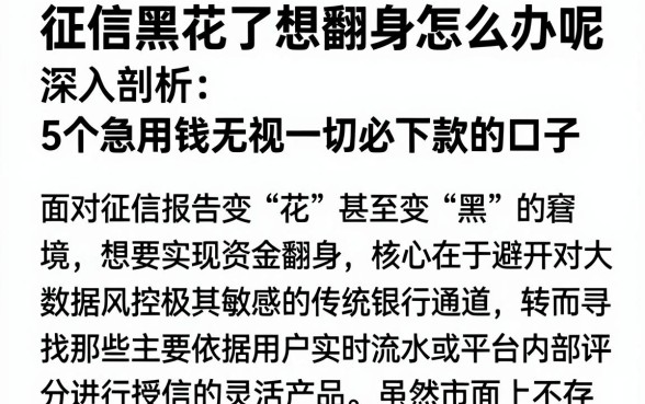 征信黑花了想翻身怎么办呢,深入剖析5个急用钱无视一切必下款的口子